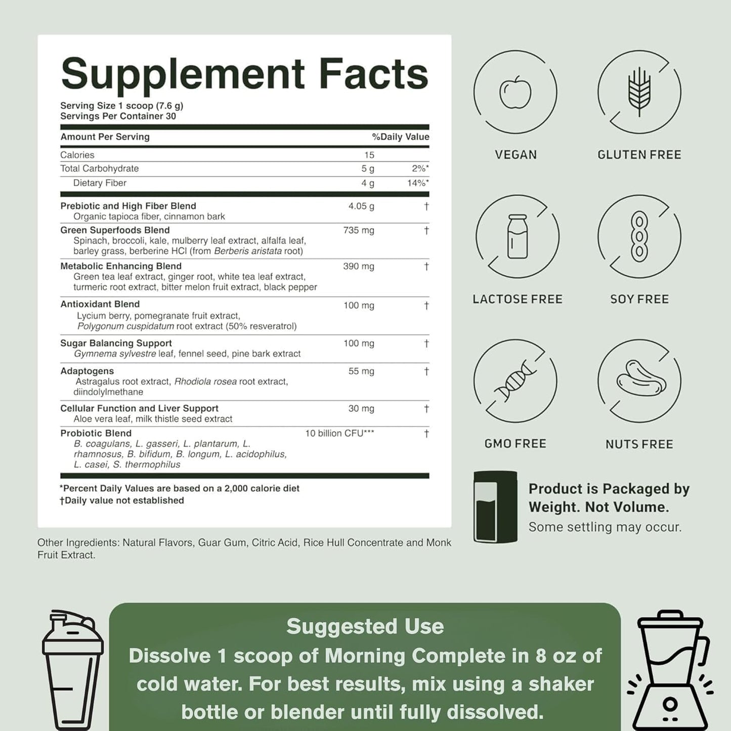 ACTIVATEDYOU Morning Complete Daily Wellness Greens Superfood Drink Mix for Gut Health w/Prebiotics, Probiotics, Antioxidants, Green Superfoods, 10 Billion CFUs